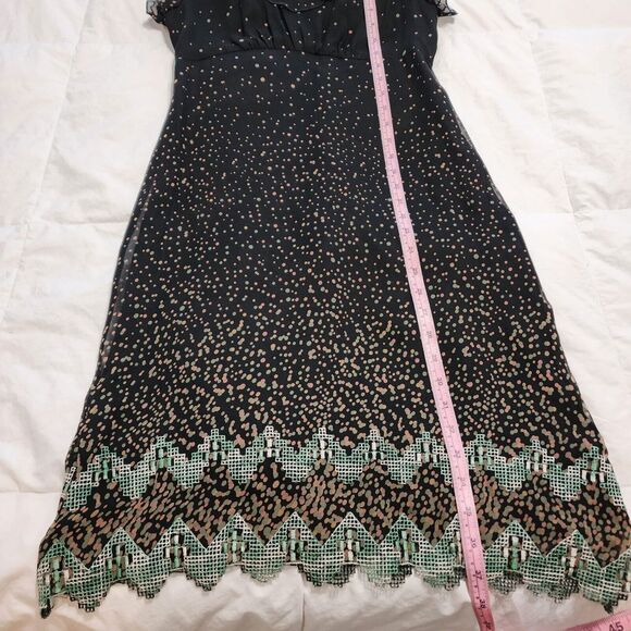 ANNA SUI | ANTHROPOLOGY 100% Silk Polkadot Midi Dress Size 2 Ruffle Sleeveless - Picture 12 of 14